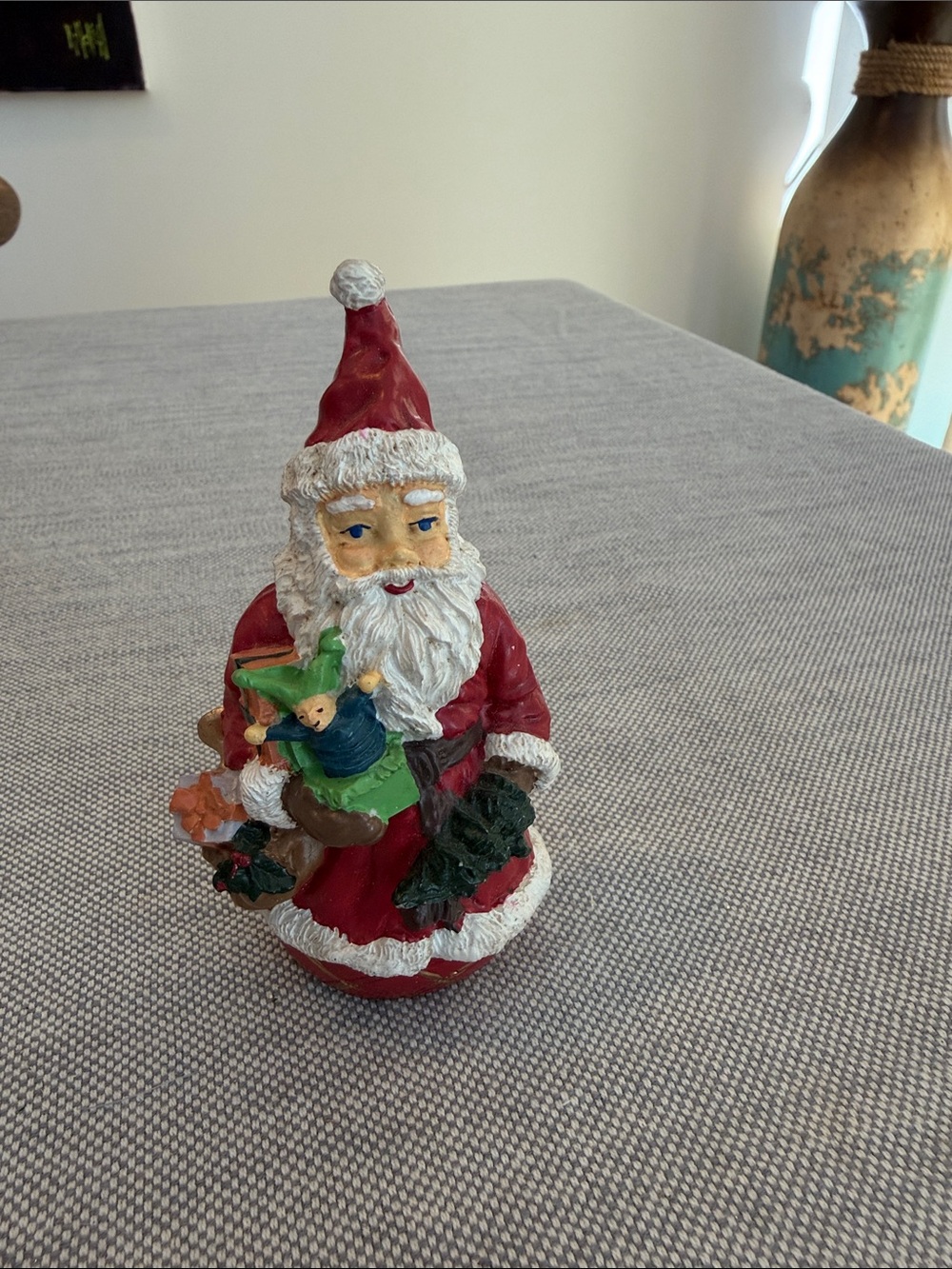 Source Unknown Red and White Santa Figurine with Green Accents